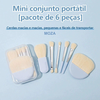 Kit Maquiagem Iniciantes | 6 Pincéis Mini Coloridos Portáteis para Viagem | Base, Pó, Contorno