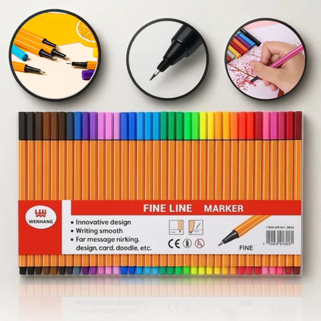 Kit de Canetas Coloridas Fine Line 12/24/36/48 Cores Ponta Fina 0.4mm Alta Qualidade em Oferta na Shopee