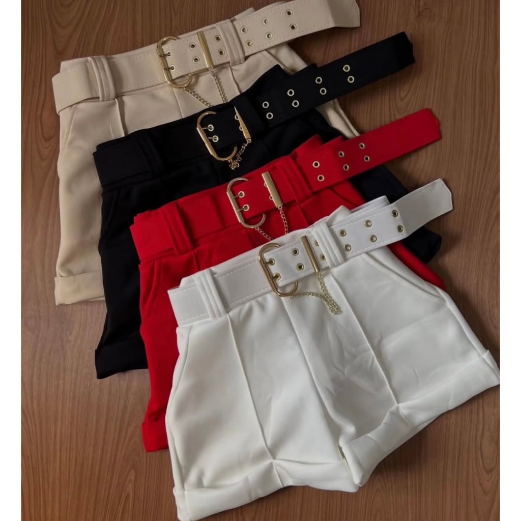 Short Femenino com Cinto Personalizado Cintura Alta Neopreme Premium look Versátil e Casual