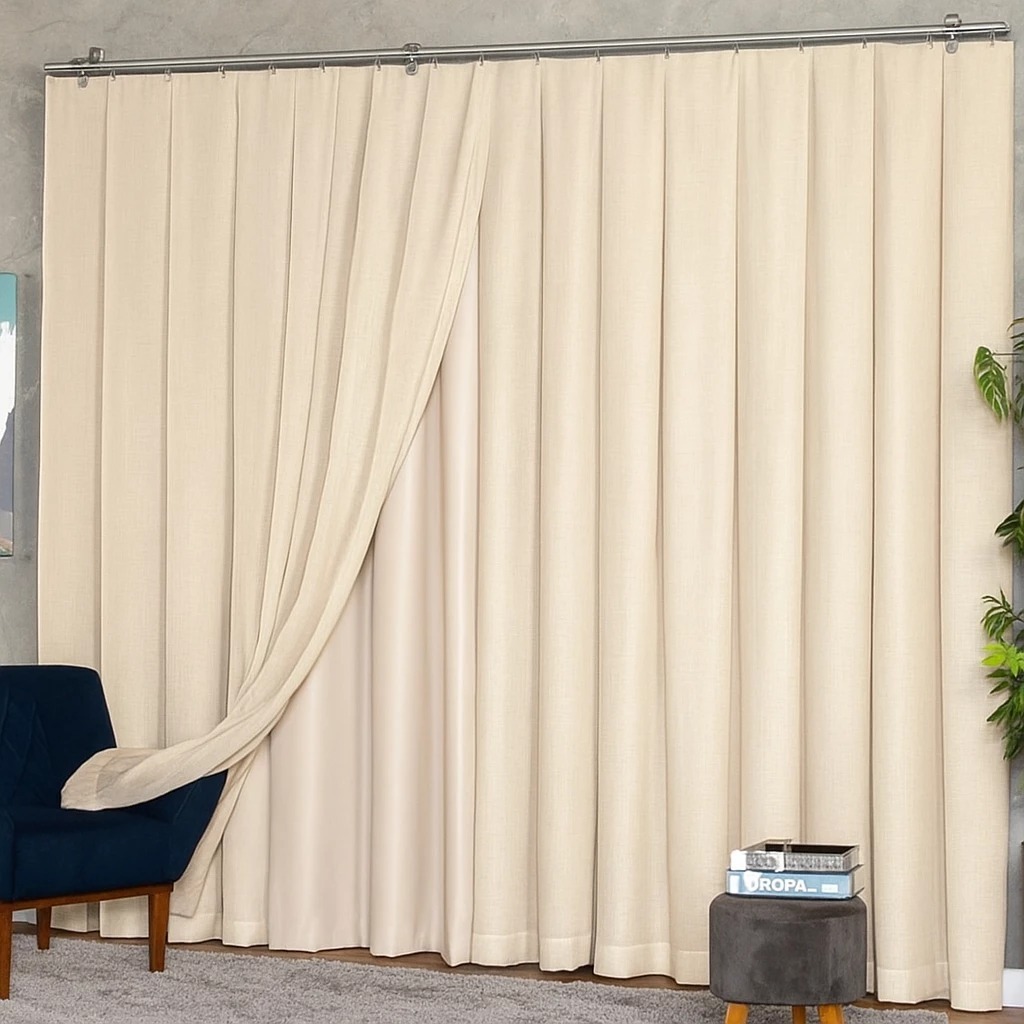 Cortina Trilho Suíço Duplo Voil Linho Flame + Forro Blackout 5,00 x 2,30/2,40//2,50/2,60/2,70/2,80 Alto Padrão em Oferta na Shopee