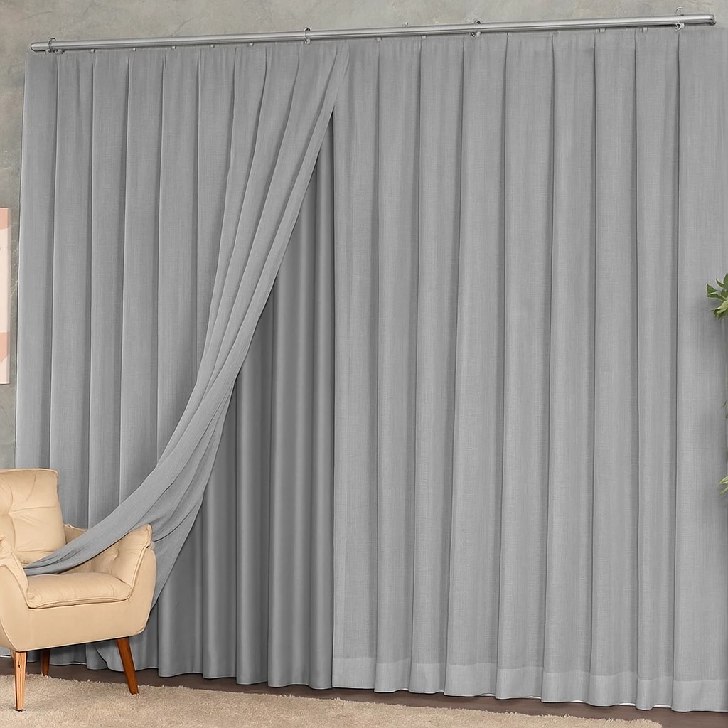 Cortina Trilho Suíço Duplo Voil Linho + Forro Blackout 3,00 x 2,30/2,40//2,50/2,60/2,70/2,80 LUXO