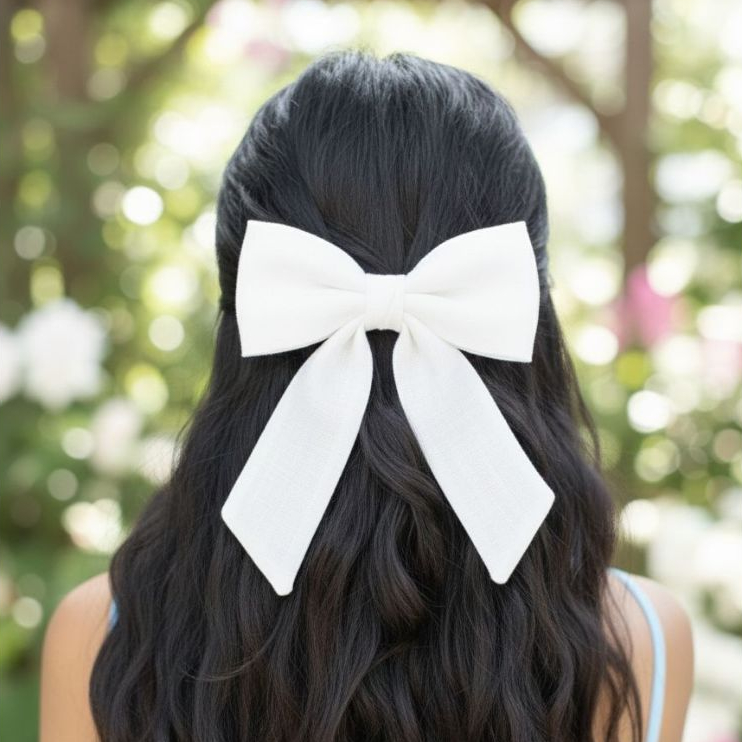 Laço De Cabelo Com Presilha Em Linho Com Pontas Adulto ou Infantil Acessório Feminino De Cabelo em Oferta na Shopee