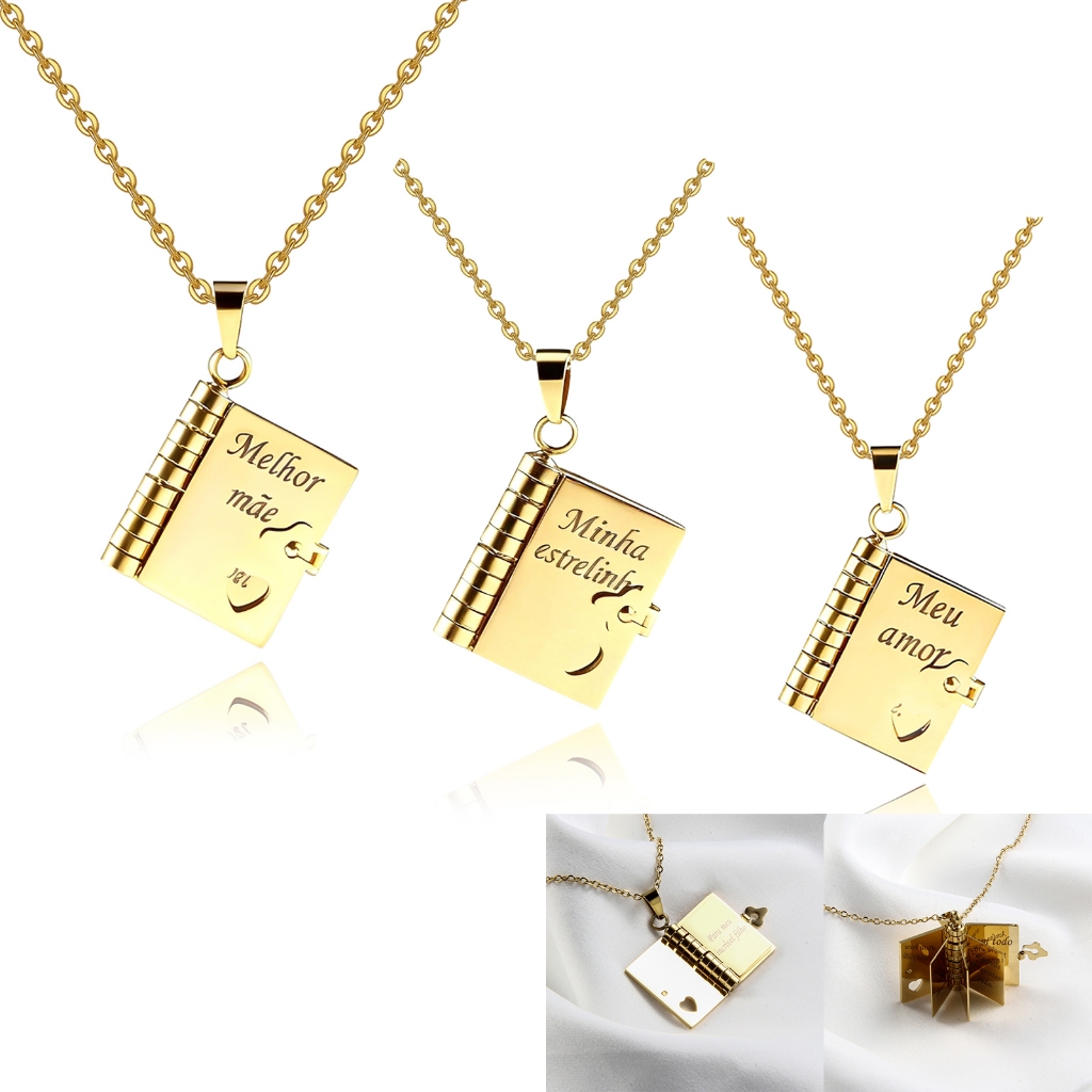 Colar De Livro Com Letras Envelope De Carta De Amor Corrente De Clavícula em Oferta na Shopee