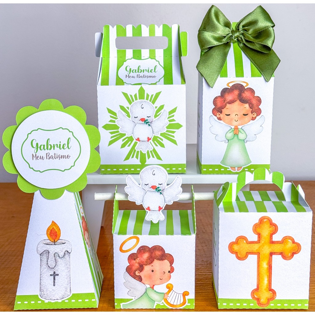 kit festas BATIZADO VERDE  CAIXINHAS PERSONALIZADAS lembrancinhas para festas PEGUE E MONTE