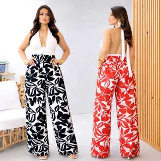 Calça Pantalona Estampada em Viscomida Cintura Alta com Forro – Super Conforto em Oferta na Shopee