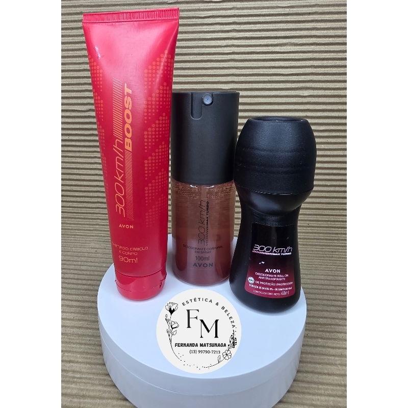 Kit Avon 300km/h Max Turbo Masculino Desodorante Spray + Roll-on + Shampoo
