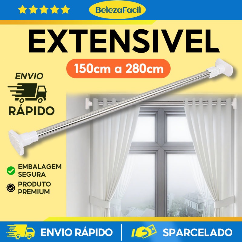 varão de cortina Ajustável 70cm até 2,8mt Bastão Extensivel Box Banheiro Suporte Extensor em Oferta na Shopee