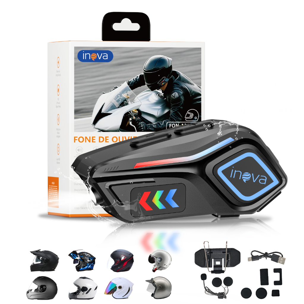 INOVA Fone De Ouvido Para Capacete Bluetooth Headset Rgb Sem Fio Kit de Chamadas Mãos Livres À Prova D'Água Intercom