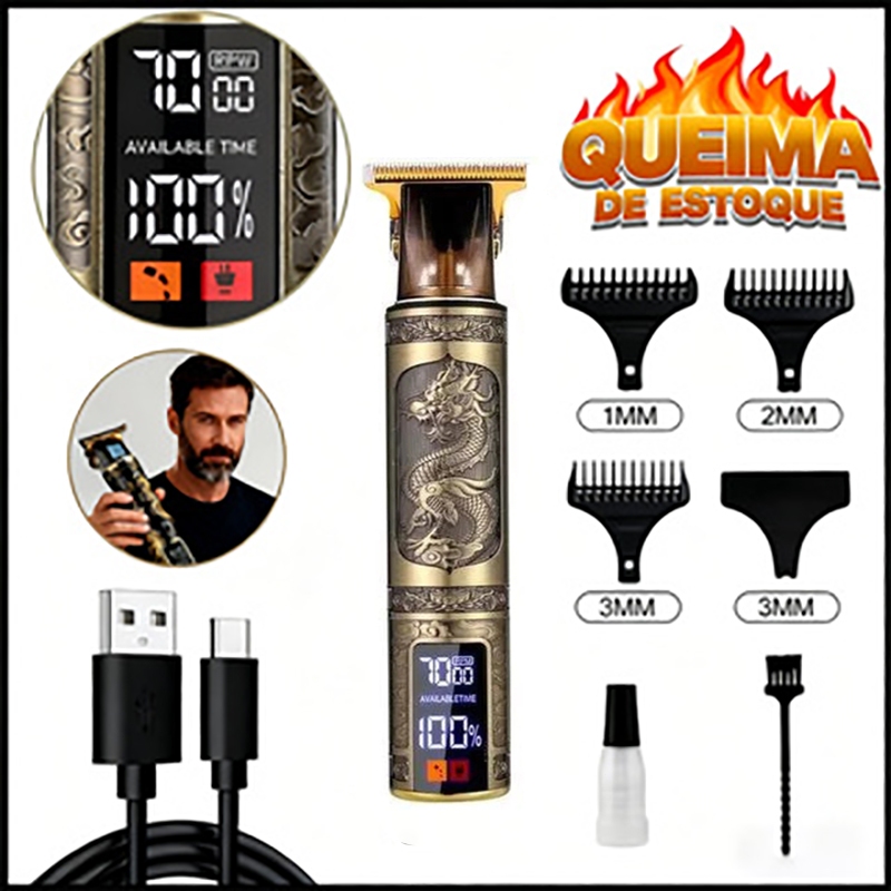 Máquina De Cortar Cabelo Para Barba Masculina Acabamento Profissional Premium Com Led Digital