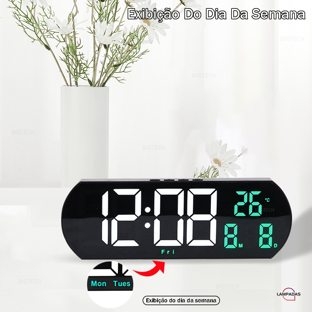 Relógio Digital LED Multifuncional Para Parede Ou Mesa Com Temperatura Data E Ajuste De Brilho em Oferta na Shopee