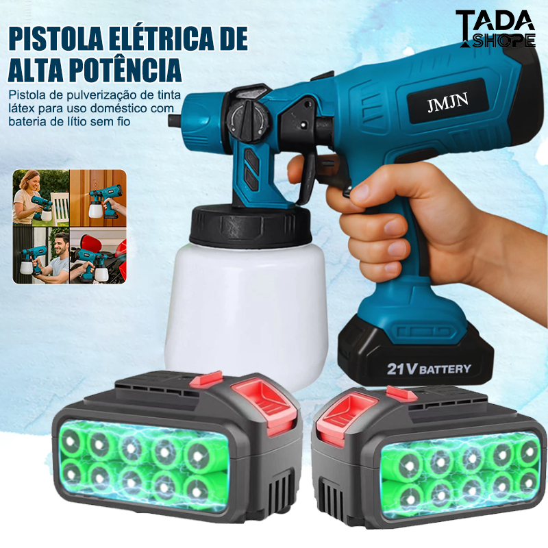 Pistola de Pintura Sem Fio 36V para Tinta Látex | Pulverizador HVLP 550W com 3 Bicos de Cobre e Recipiente 800ml TADA