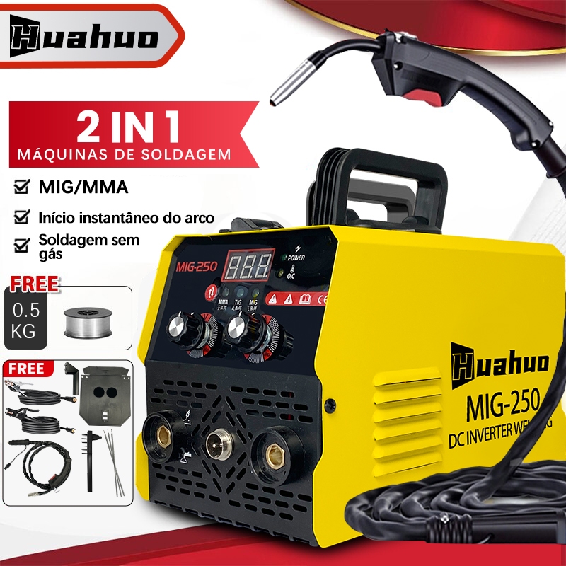 MIG-250 Máquina De Solda MIG Inversor Arc MMA 2 Em 1 Portátil de grau industrial uso doméstico duplo