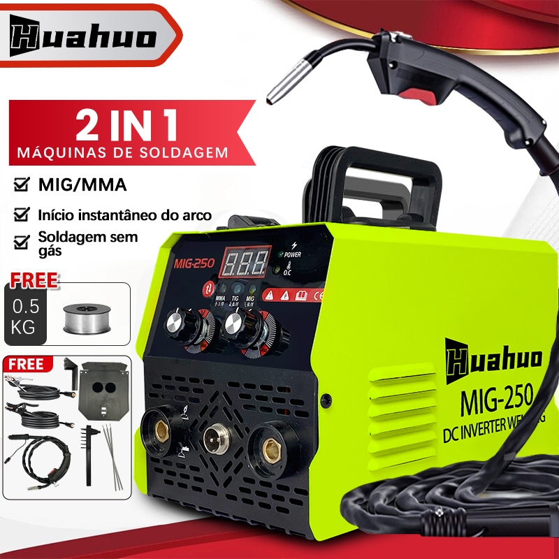 MIG-250 Kit Máquina de solda + Mascara+ Acessórios portátil inversora de solda 110V/220V