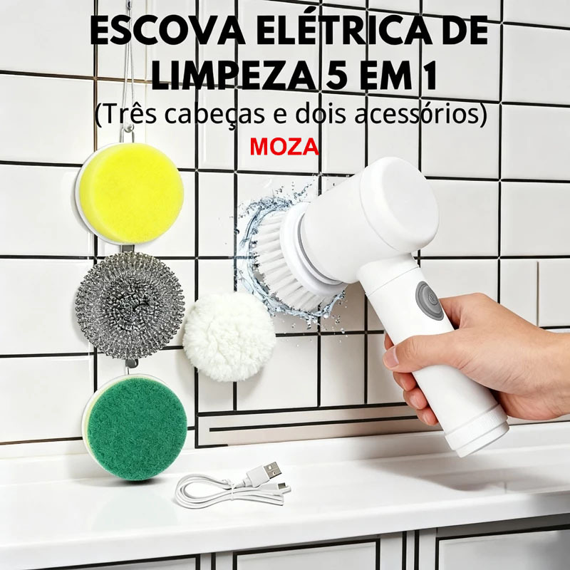 Escova Eletrica de Limpeza 5 em 1 Sem Fio-Conjunto de cabeças de escovaLimpador multiusoAdequado para cozinha e banheiro