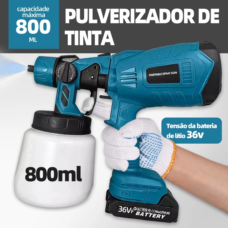 Pistola de Pintura e Portátil Pulverizador Spray Profissional com 2 Baterias Extra 36v