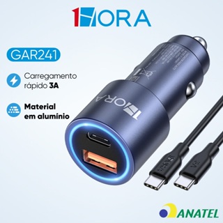 Carregador de Celular Para Carro 1 Entrada Tipo C e 1 Entrada USB Conector Veicular GAR241 1HORA em Oferta na Shopee