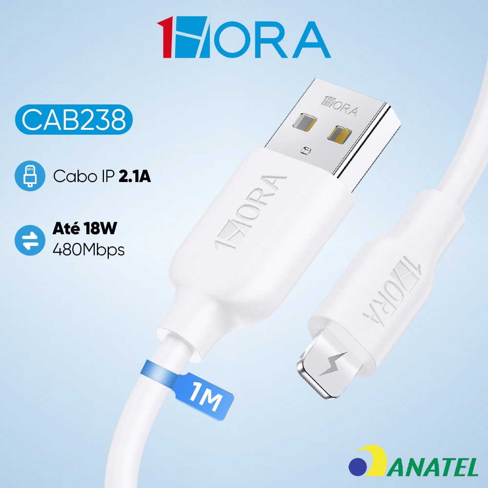 Cabo Carregador Compatível Com iPhone 2.1a 1m 1hora- Branco em Oferta na Shopee