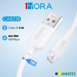 Cabo Carregador Compatível Com iPhone 2.1a 1m 1hora- Branco