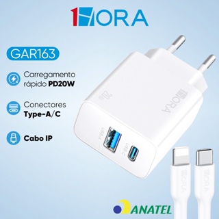 Carregador Rápido 1HORA GAR161 Pd 20w Duas Portas USB 18W + C 20W Branco + Cabo C/Lightnin 1M Branco em Oferta na Shopee