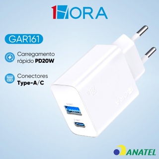 Carregador Rápido 1HORA GAR161 Pd 20w Duas Portas USB 18W + C 20W Branco em Oferta na Shopee