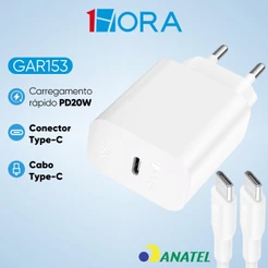 Carregador Tipo C Turbo + Cabo Usb C 1 Metro Branco Celular
