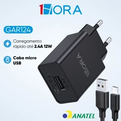 Carregador Rápido Parede Turbo + Cabo V8 Usb Micro-USB Preto
