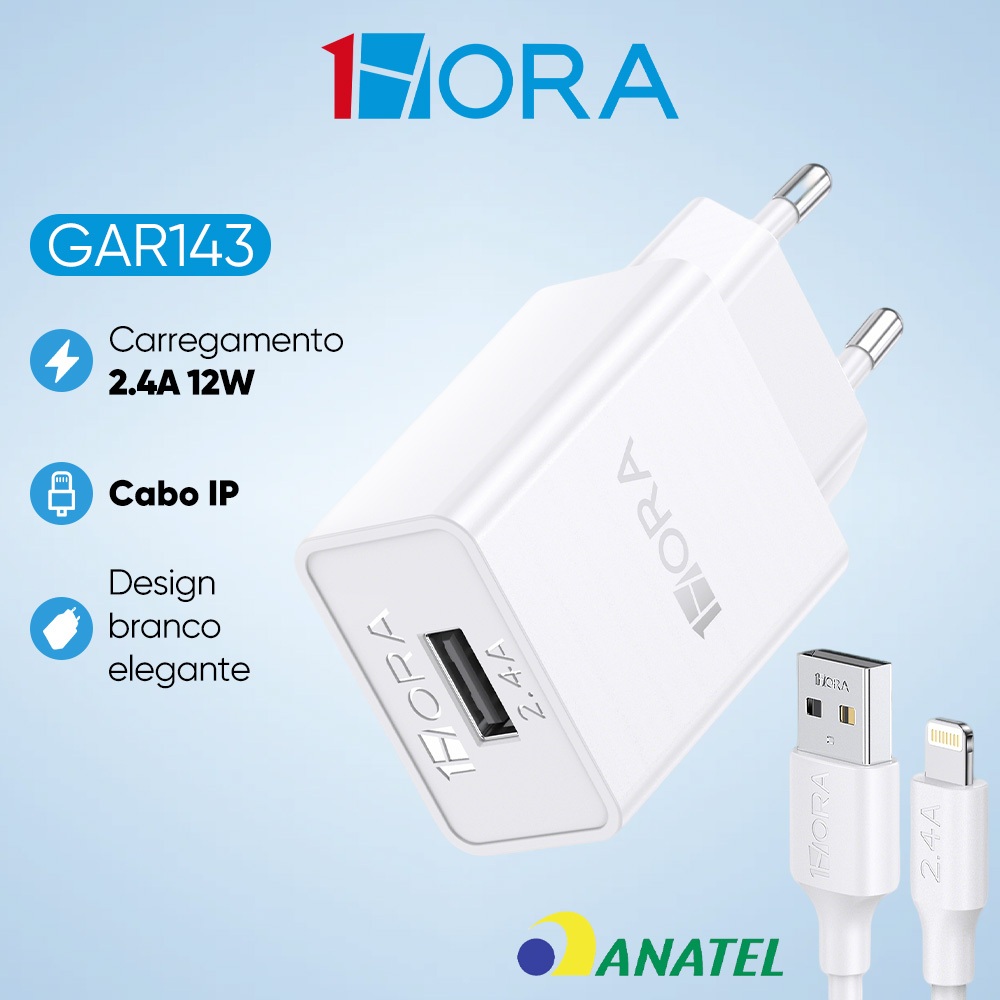 Carregador Rápido Parede Turbo + Cabo Lightning Branco em Oferta na Shopee