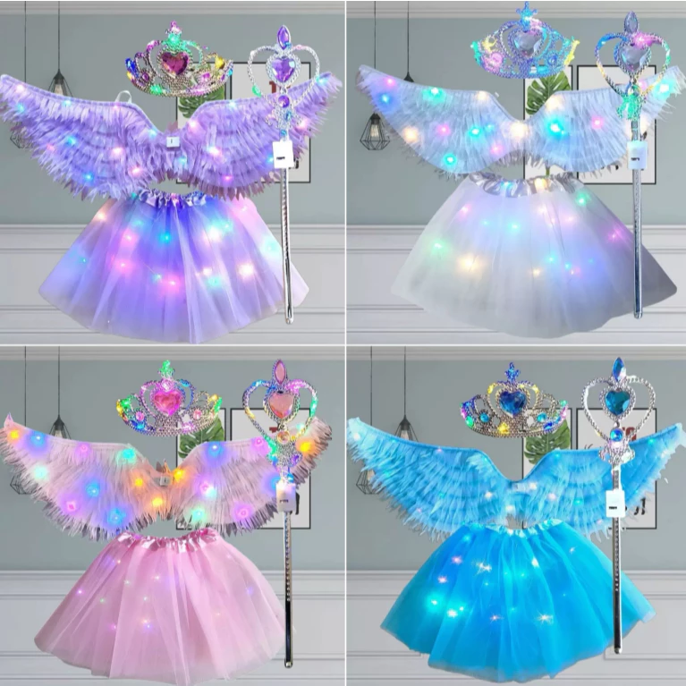 Fantasia Asa Borboleta Fada com LED Pisca Completa e Infantil Varinha + Tiara Festa Carnaval — imagem 1