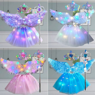 Fantasia Asa Borboleta Fada com LED Pisca Completa  e Infantil Varinha + Tiara Festa Carn…