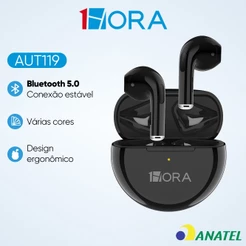 1HORA AUT119 Fone de ouvido Bluetooth 5.3 Sem Fio Intra-auricular com Microfone