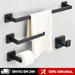 Kit Toalheiro de banheiro 4 peças Acessórios Suportes Preto Resistente em Oferta na Shopee