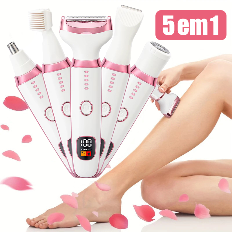 5 Em 1 Depilador Elétrico Para Mulheres Display LED à Prova d’Água Recarregável USB Multifuncional em Oferta na Shopee