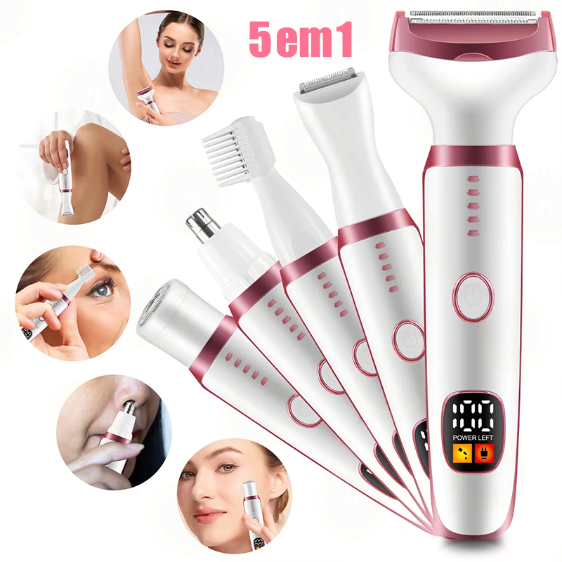 5 em 1 Depilador Elétrico Feminino Barbeador Aparador de Pelos Corporais Nariz pelos íntimos Rosto