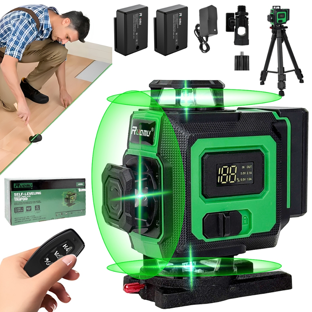 Nivel A Laser 16 Linhas 4D Verde 360º Profissional 2 Baterias Com Tripé