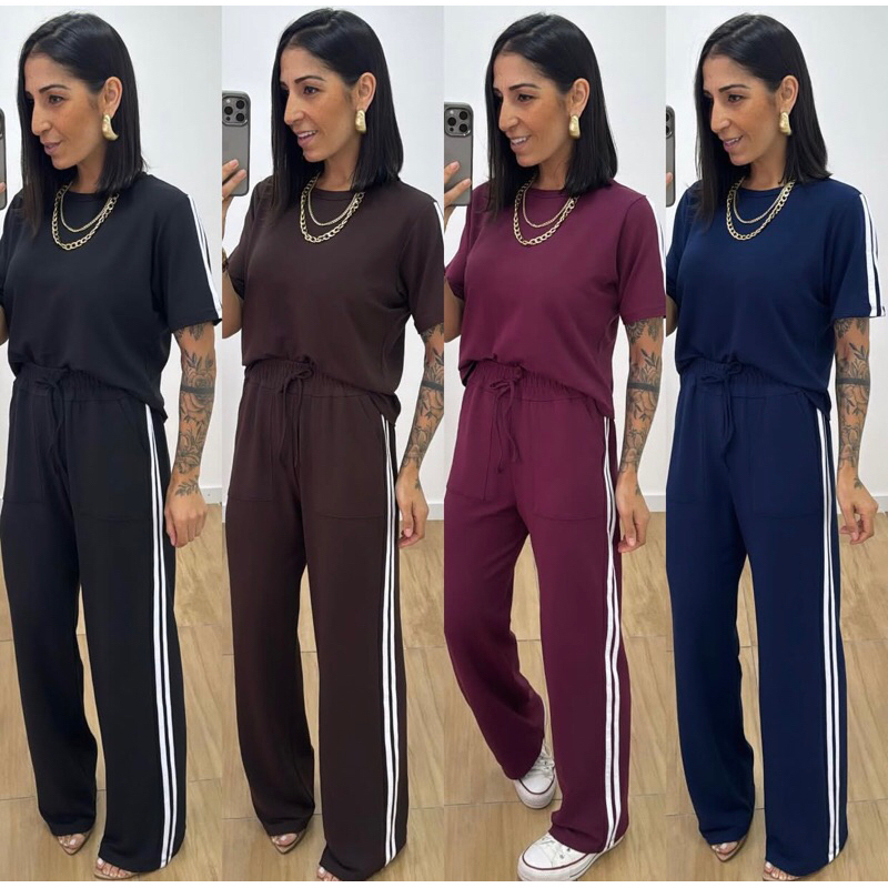 Conjunto Feminino Moletinho manga curta com elastano em Oferta na Shopee