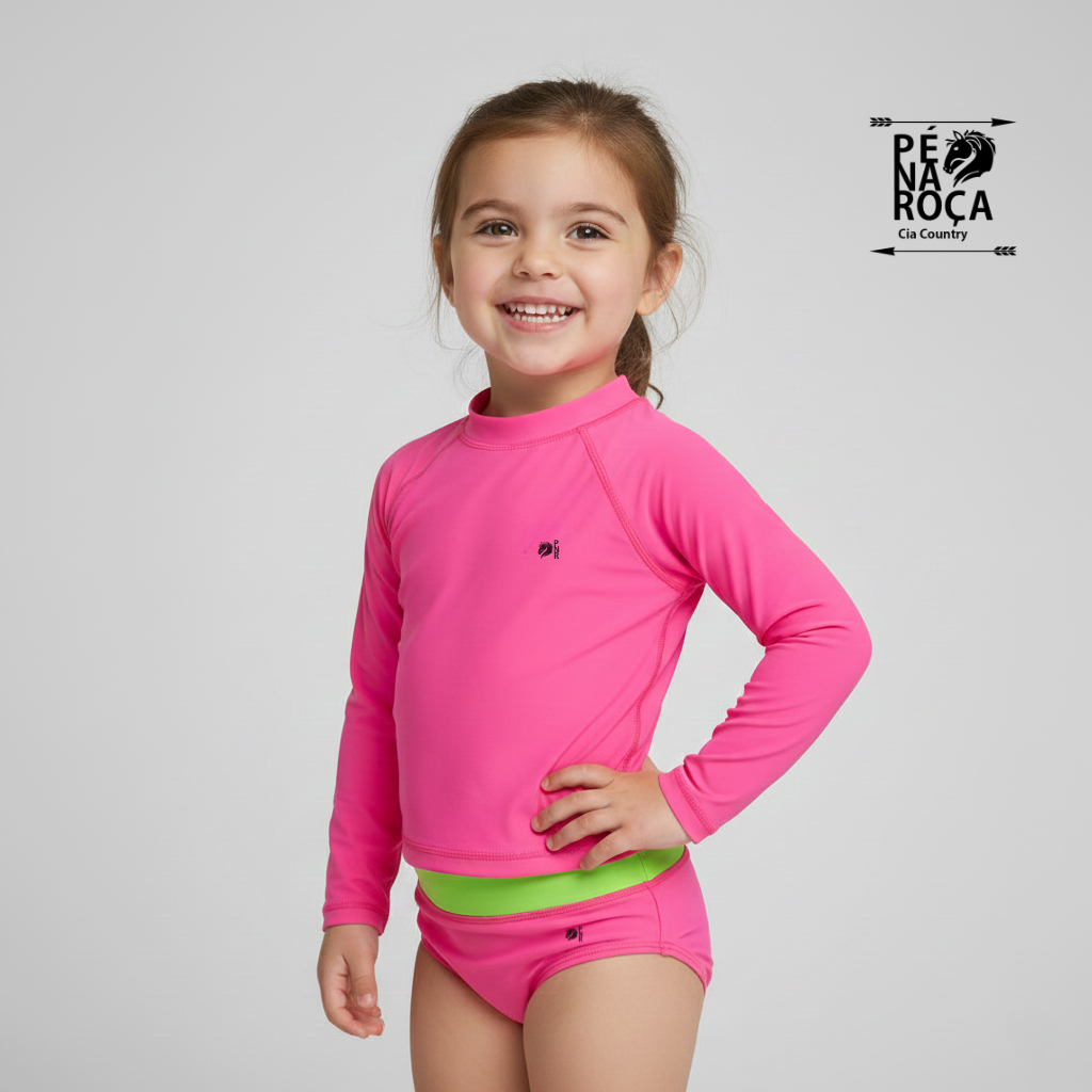 kit Blusa Infantil e Calcinha de Biquíni com Cós  rosa e limão - Pé na Roça Cia Country em Oferta na Shopee