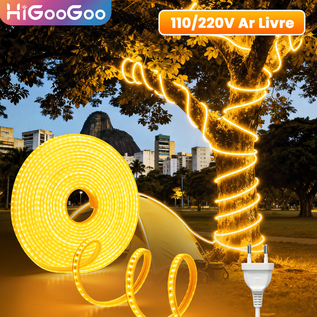 HiGooGoo 110/220V Ar Livre Fita LED Alta Tensão Cordão De Luz Varal De luz Super Led Ultra Para Decoração Natal 30M em Oferta na Shopee