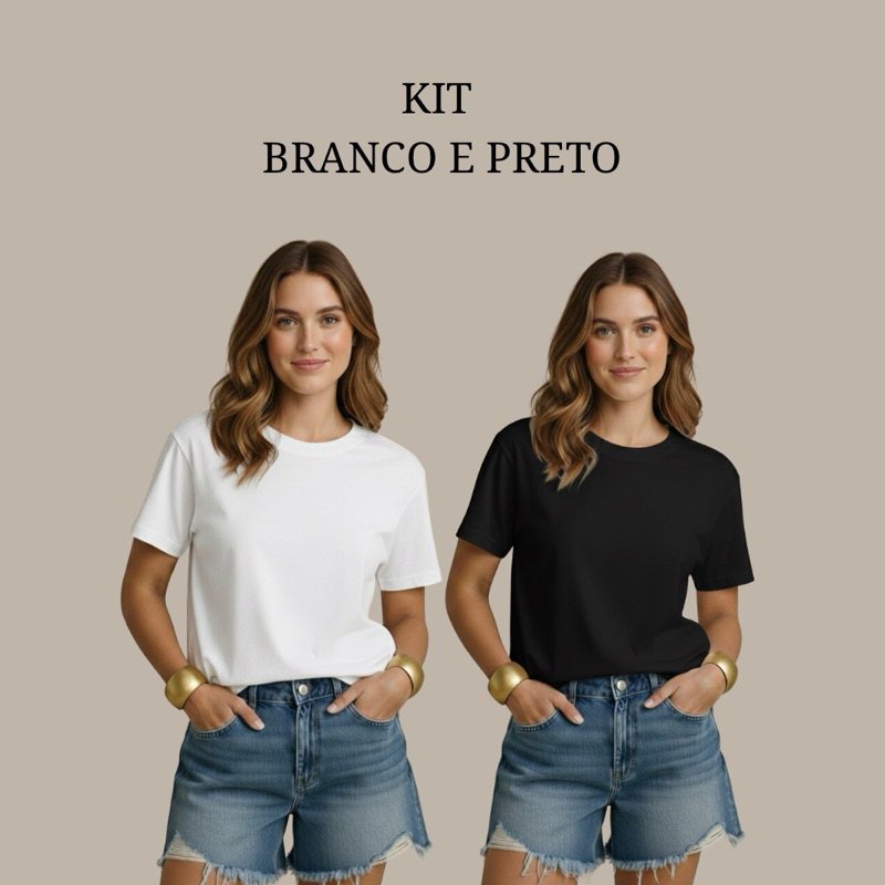 Kit 2 Camisetas Femininas Básicas Lisa 100% Algodão Camiseta Casual Confortável -Envio Imediato