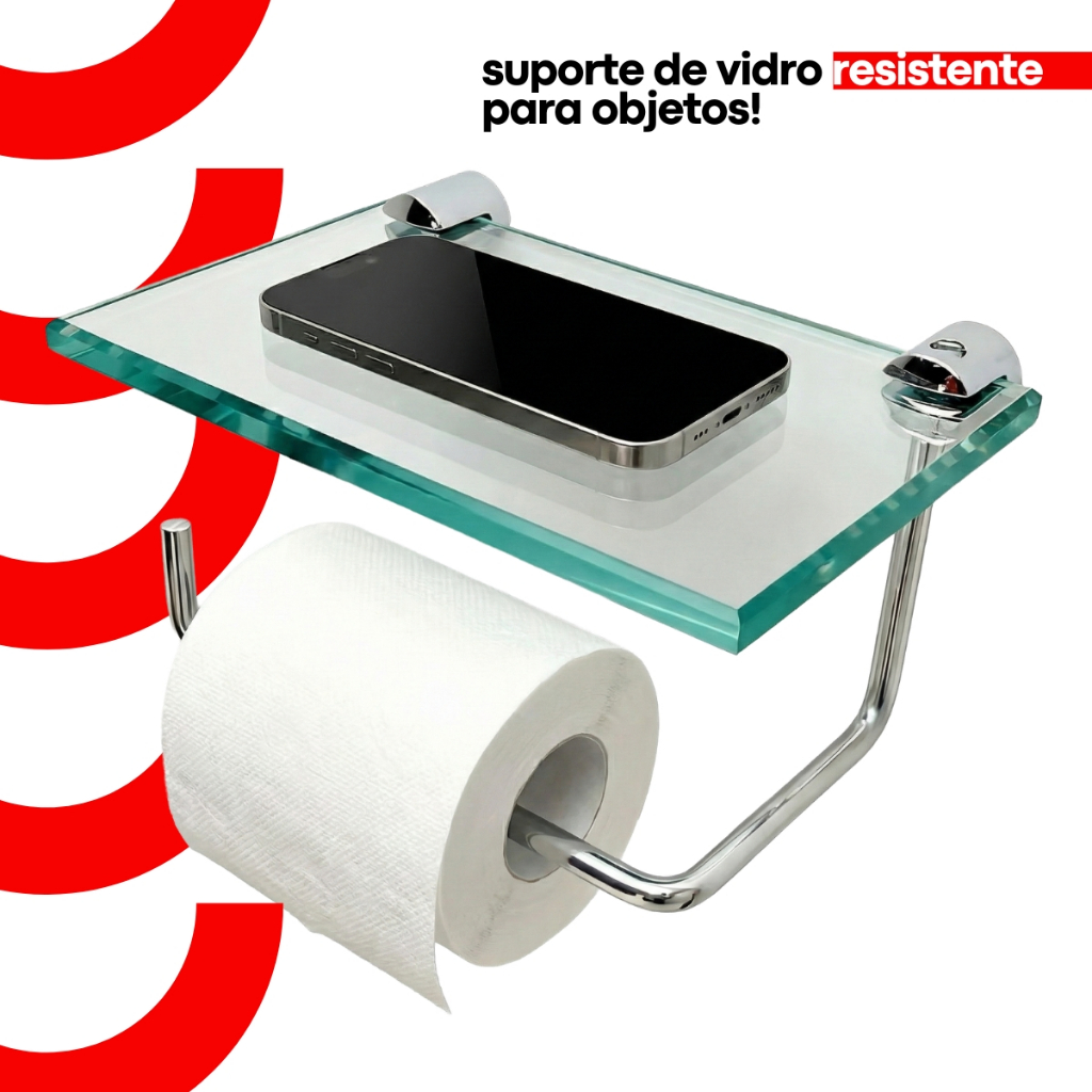 Papeleira Porta Celular Porta Objetos De Vidro P/ Banheiro