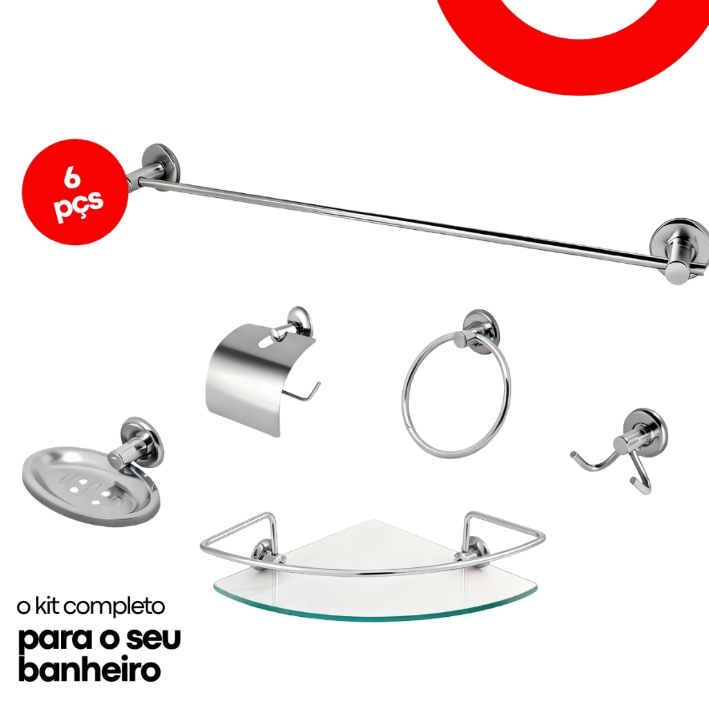 Kit Acessórios Banheiro Inox Lavabo Conjunto Porta Shampoo Canto