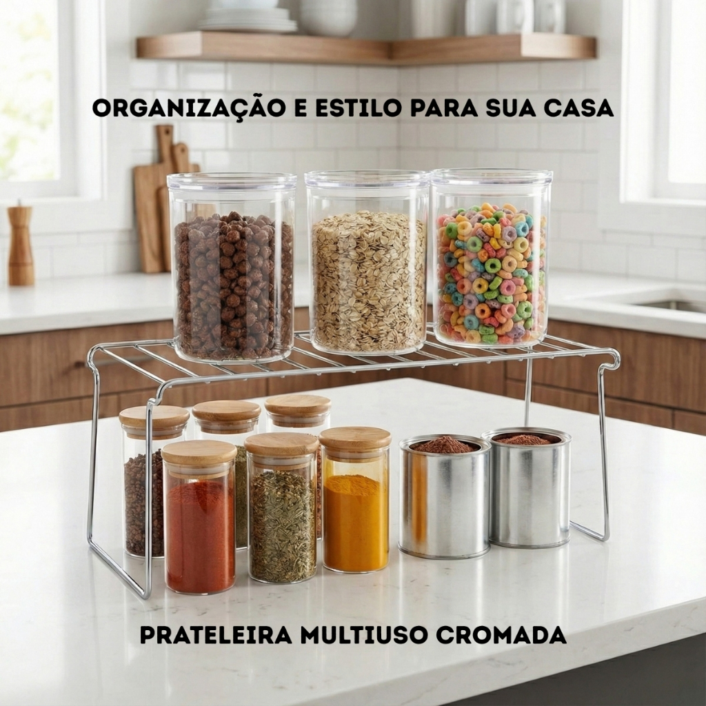 Organizador Prateleira Para Bancada Cozinha Armário Aramado Arthi Multiuso Luxo De Aço Cromado