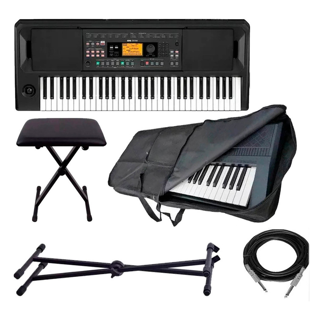 Kit Teclado Arranjador Korg Ek50 61 Teclas C Suporte E Banco