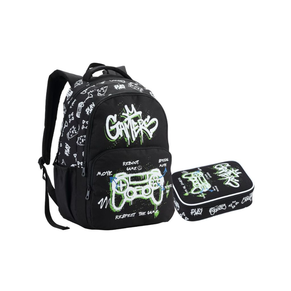 Kit Mochila Costas Estojo Box Escolar Gamer Juvenil Meninos