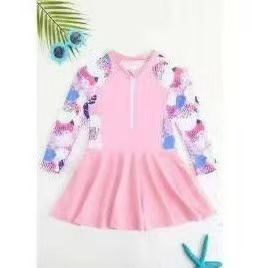 Maiô de praia sereia feminino infantil com saia conjunto de Biquíni Infantil com Blusa Proteção Solar UV 50+ Sereia conc