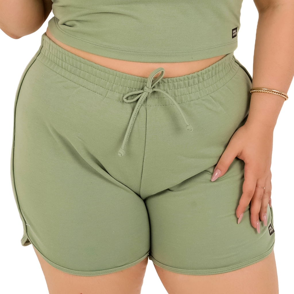 Shorts Feminino Moletinho Curto Com Elástico Cordão Academia Caminhada Casual Confortável Verão