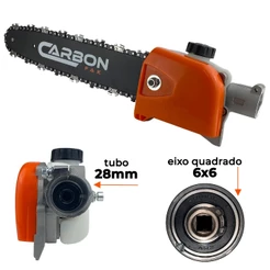 Adaptador Motopoda de Galhos para Roçadeira Sthil e Husqvarna Tubo 28mm Eixo Quadrado 6x6mm Carbon Fak