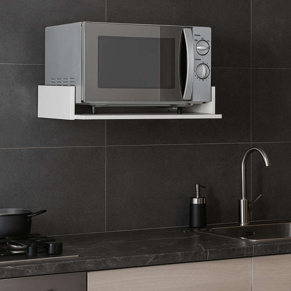 Suporte Parede Microondas Forno Elétrico Branco MDF Aéreo Suspenso Cozinha Eletrodoméstico Compacto