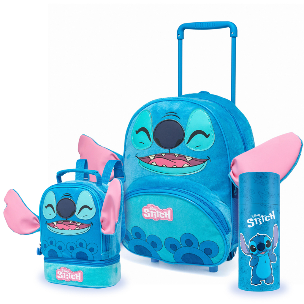 Kit Mochila Rodinha Disney Stitch Lancheira Garrafa 480ML Infantil em Oferta na Shopee