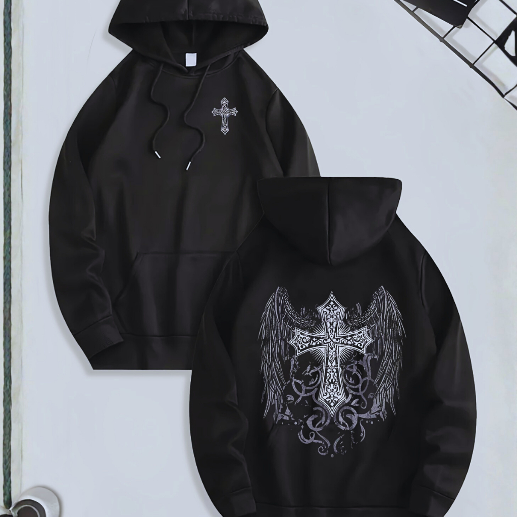 Moletom Canguru Estampa Cruz Gótica Hoodie Streetwear Unissex Moda Alternativa em Oferta na Shopee