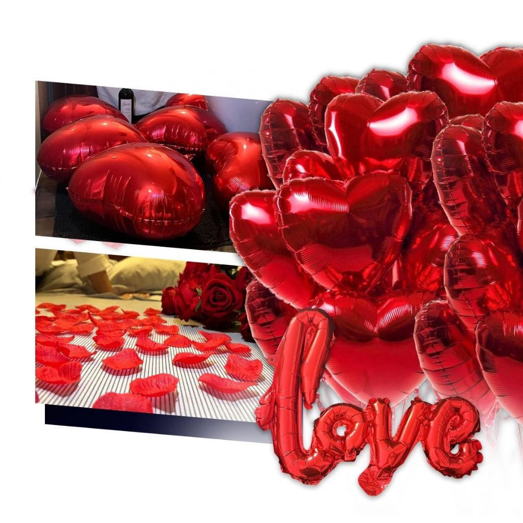 Kit Decoração Romantica 200 Pétalas + 6 Balões Coração + Love